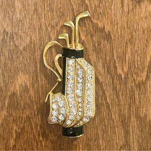 VINTAGE 80s Enamel and Crystal Golf Clubs Brooch/Pin